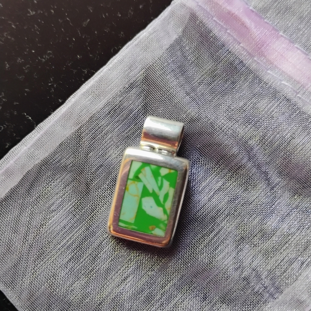 Vintage Sterling Silver and Green Enamel Pendant